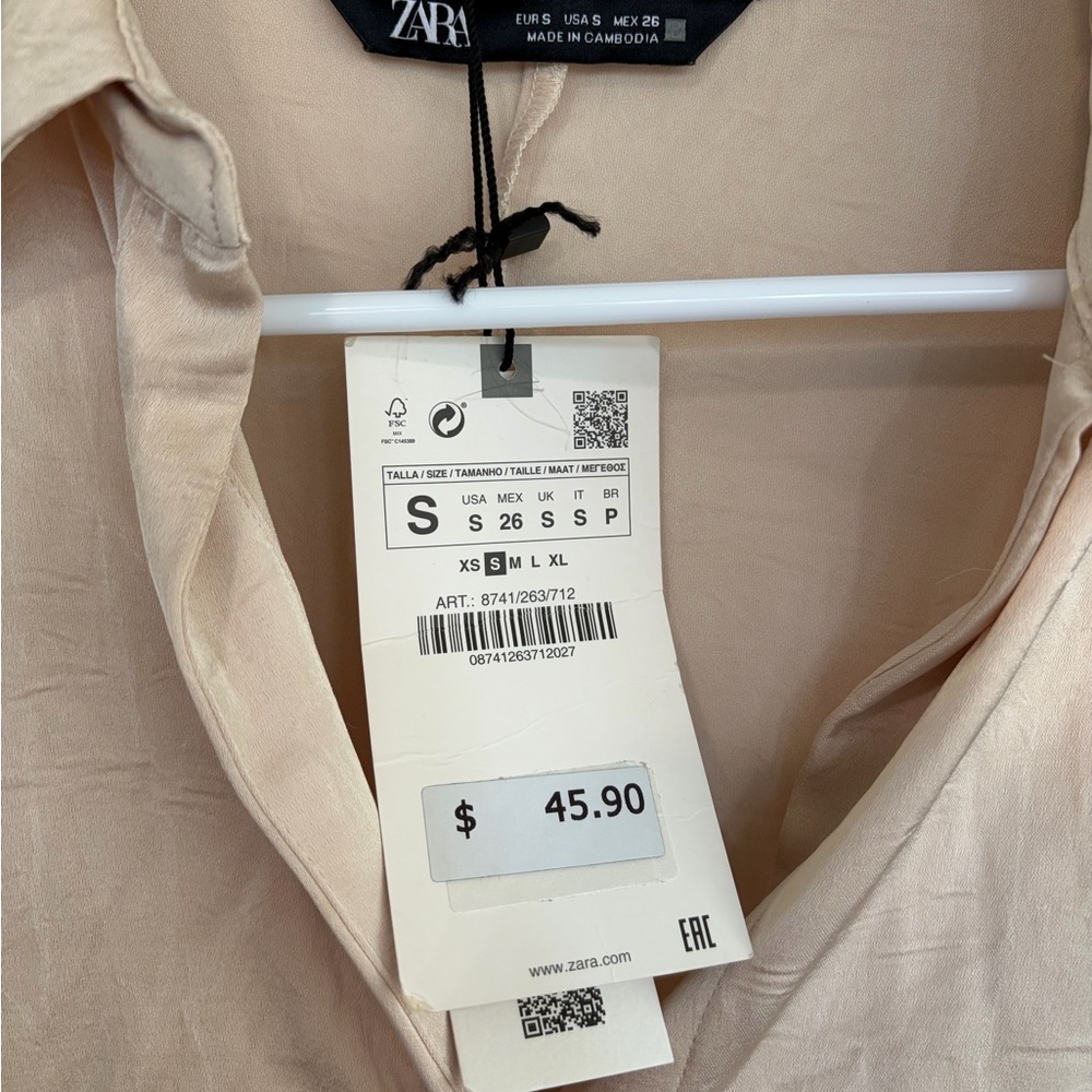 Zara Pale Pink Satin Button-Down Shirt - Picture 4 of 4
